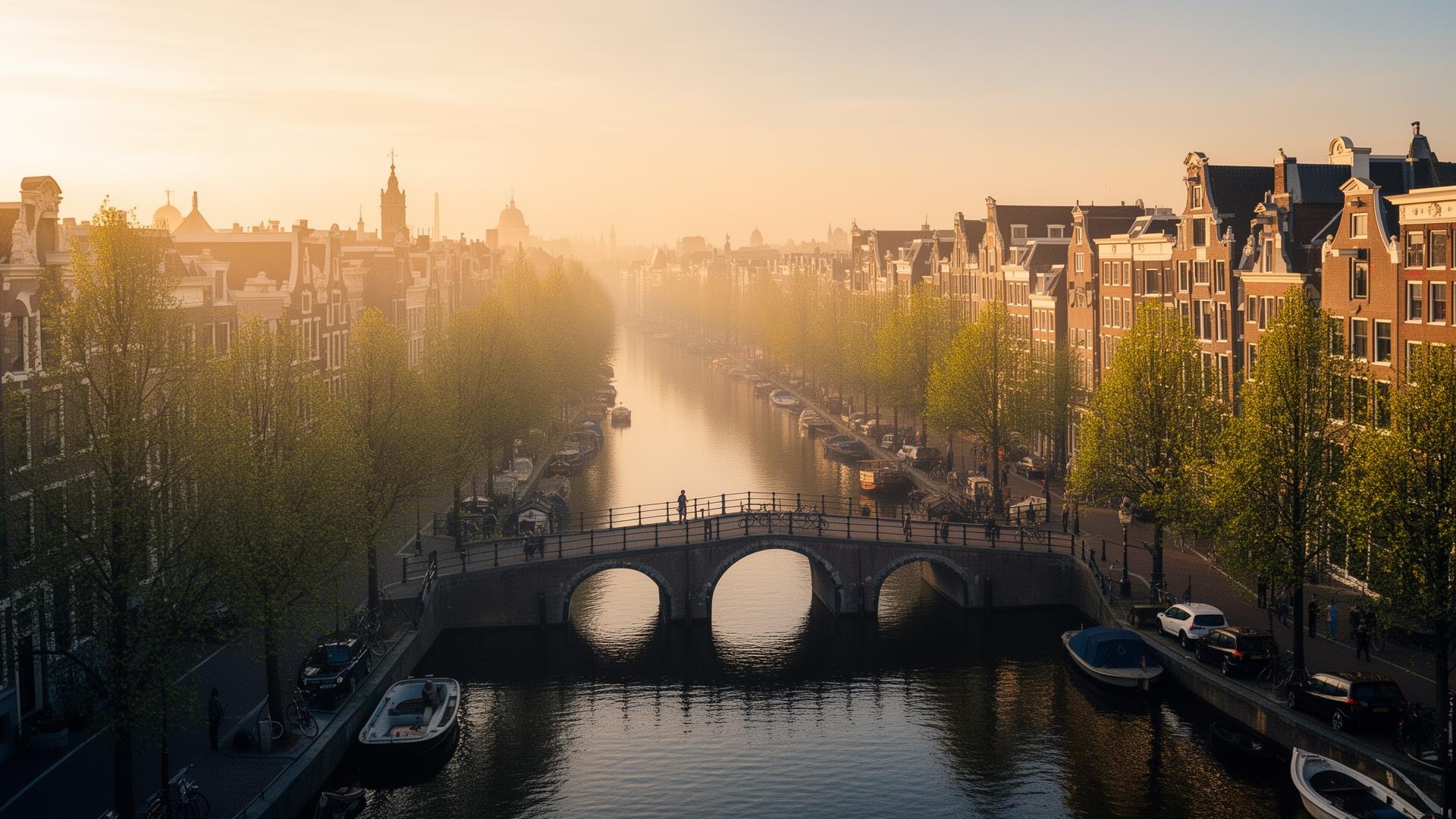 Amsterdam canals at golden hour